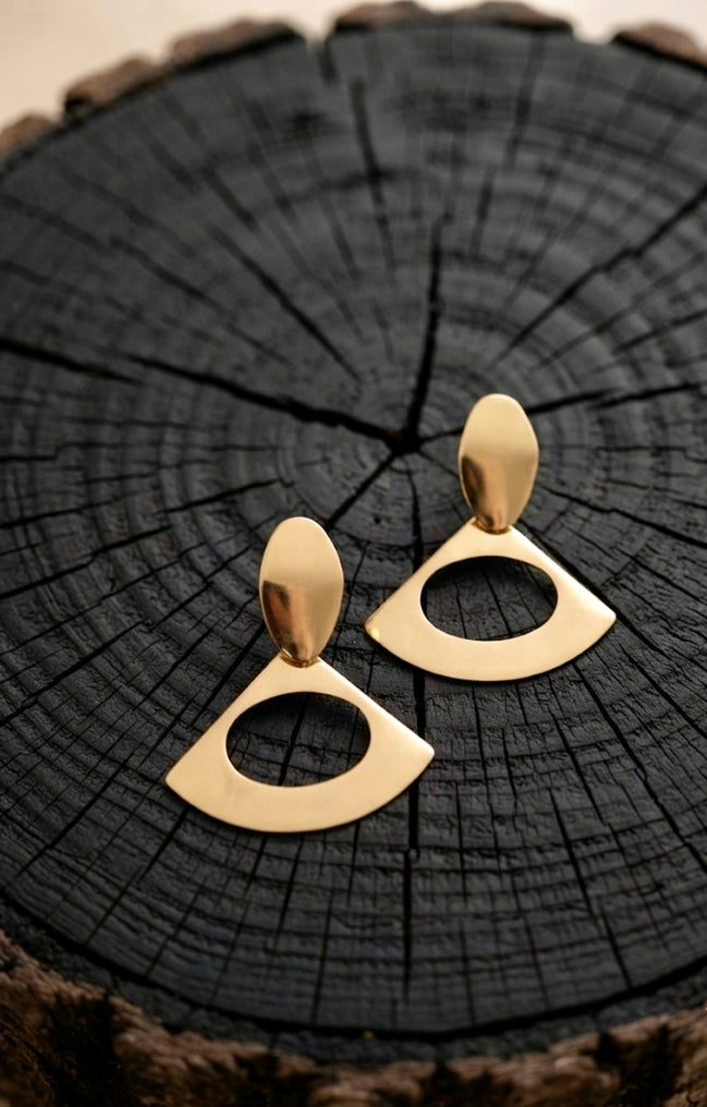 Geometric Matte Gold Fan Drop Earrings