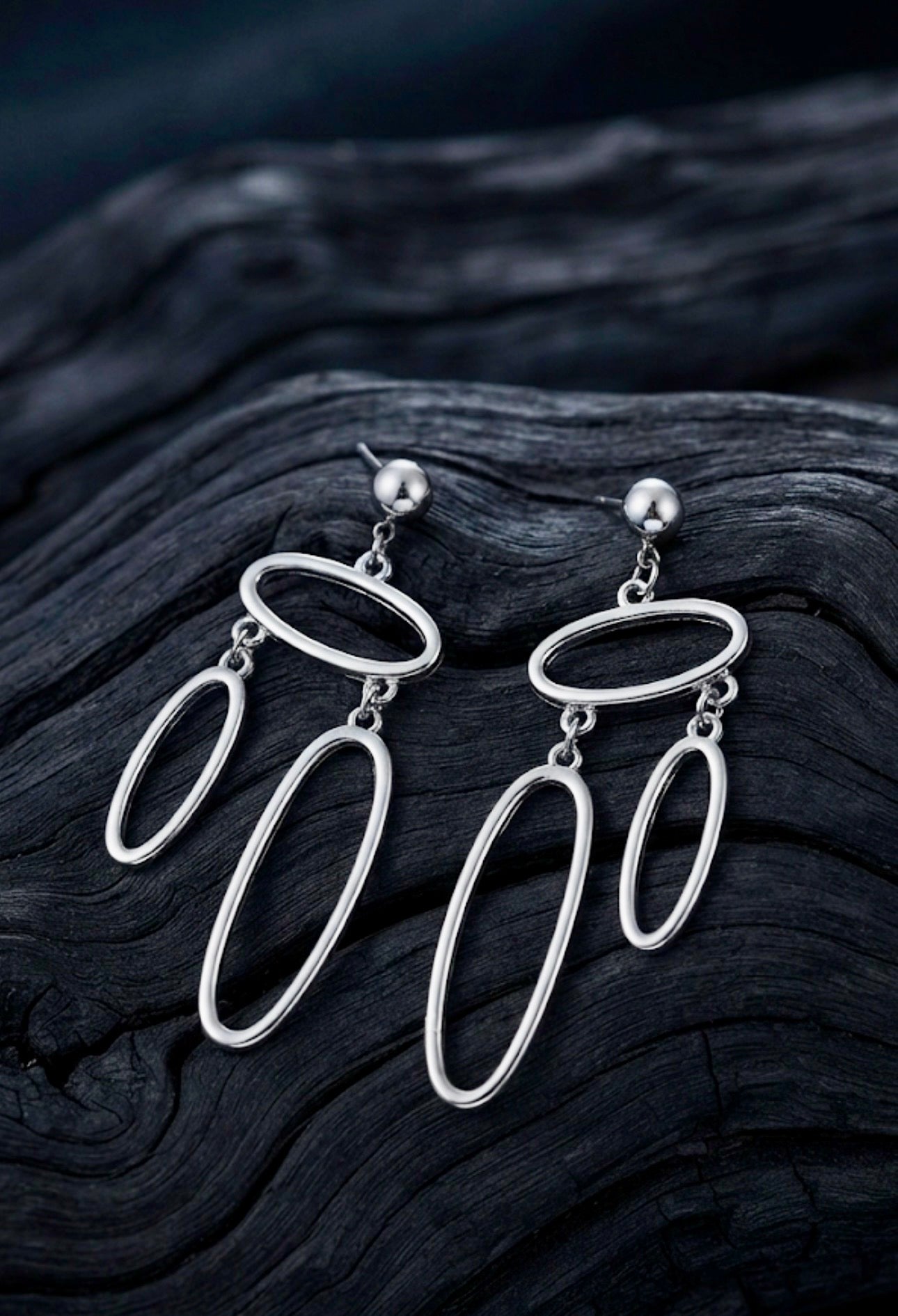 Silver Tiered Oval Drop