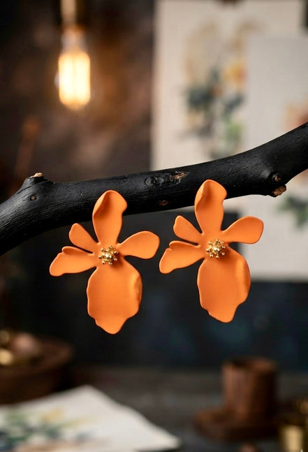 Matte Orange Floral Earrings.