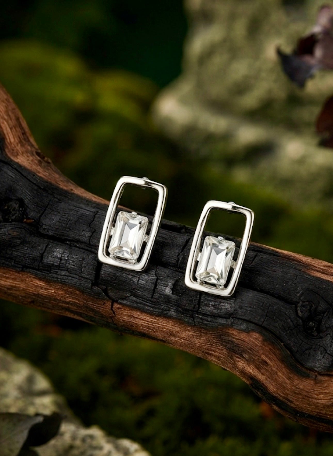 Silver Rectangular Geometric Earrings.
