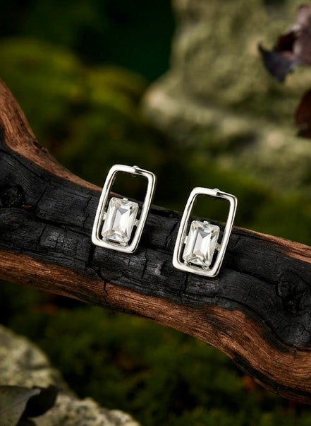 Silver Rectangular Geometric Earrings.