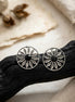 Oxidized Silver Wheel Floral Stud Earrings.