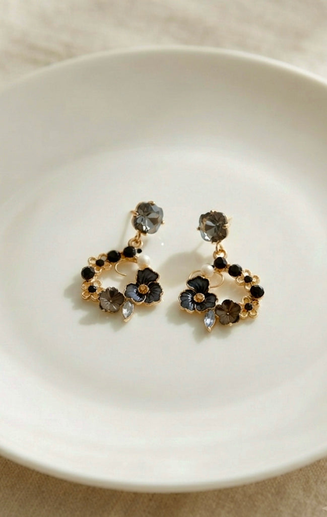 Grey Crystal Drop Earrings.