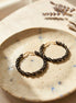 Gold-Tone Twisted Black Beaded Hoop