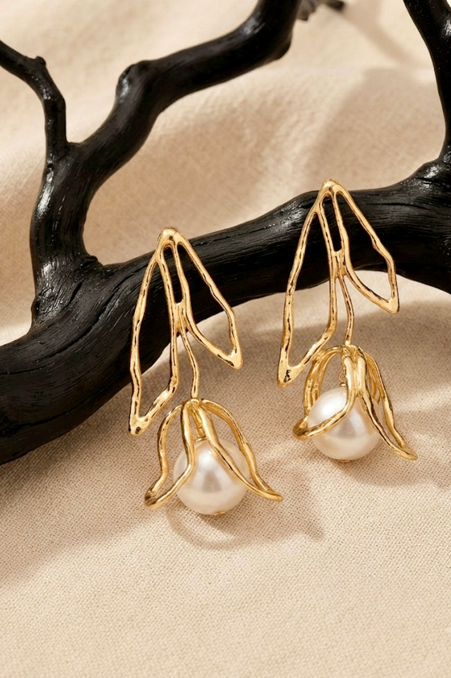 Pearl Tulip Drop Earrings.