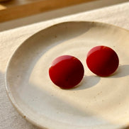 Glossy Red Oversized Flat Button Stud
