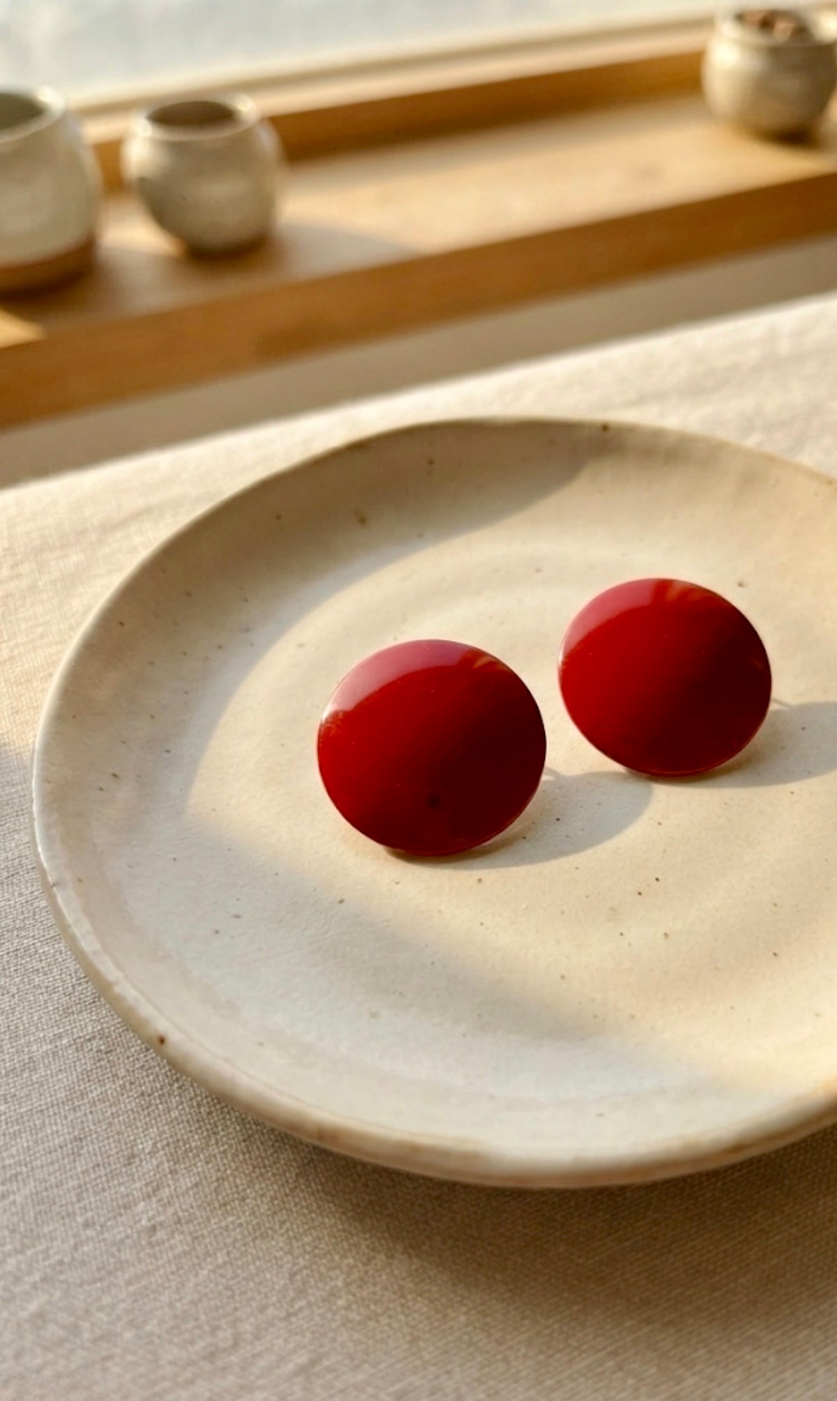 Glossy Red Oversized Flat Button Stud