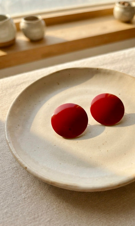 Glossy Red Oversized Flat Button Stud