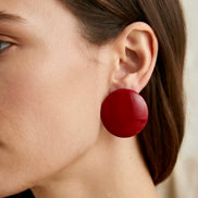 Glossy Red Oversized Flat Button Stud