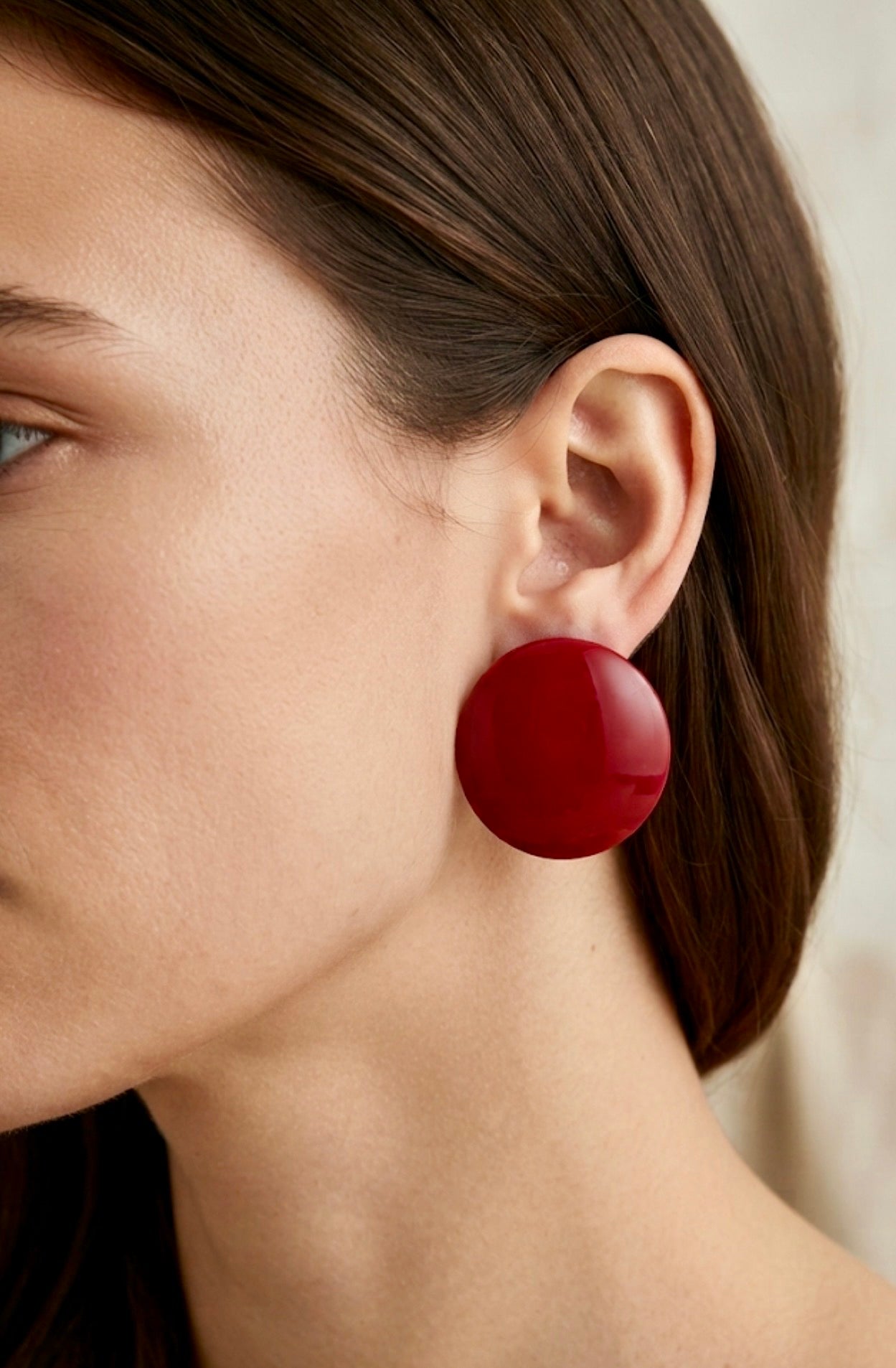 Glossy Red Oversized Flat Button Stud