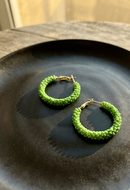 Woven Lime Green Beaded Hoop