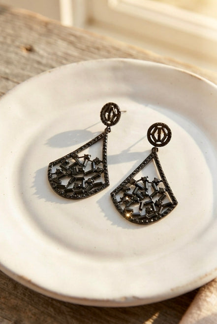 Black Rhinestone Drop Earrings.