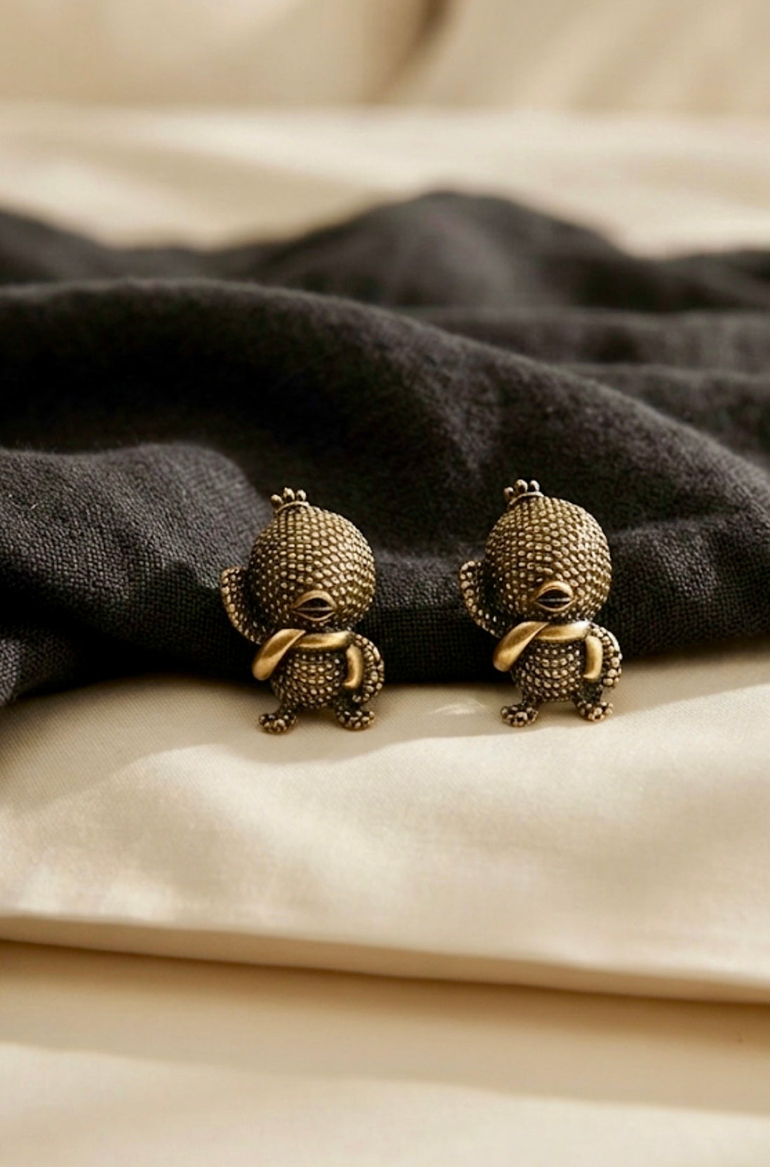 Antique Brass Textured Cute Psyduck Stud