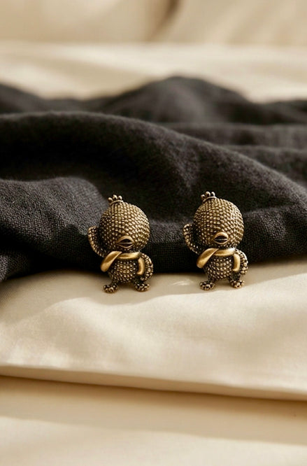 Antique Brass Textured Cute Psyduck Stud