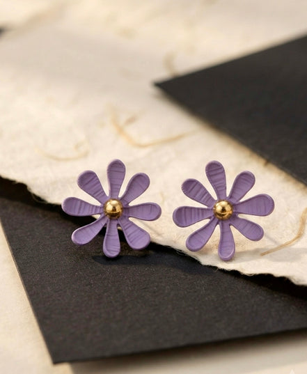 Matte Purple Daisy Flower Stud