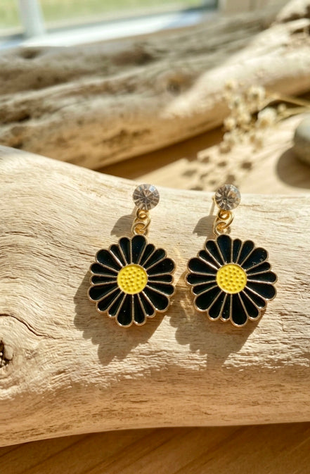 Black Sunflower Earrings