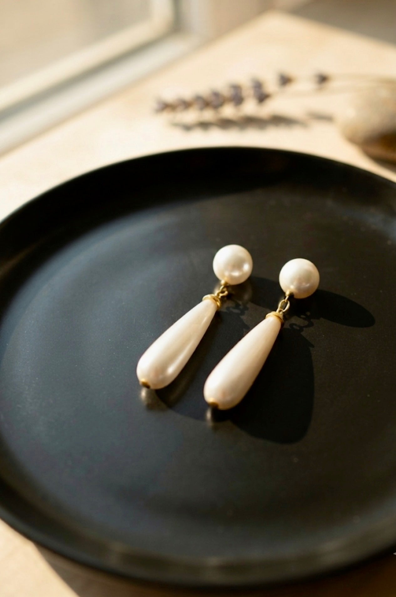 Teardrop Pearl Drop Earrings.