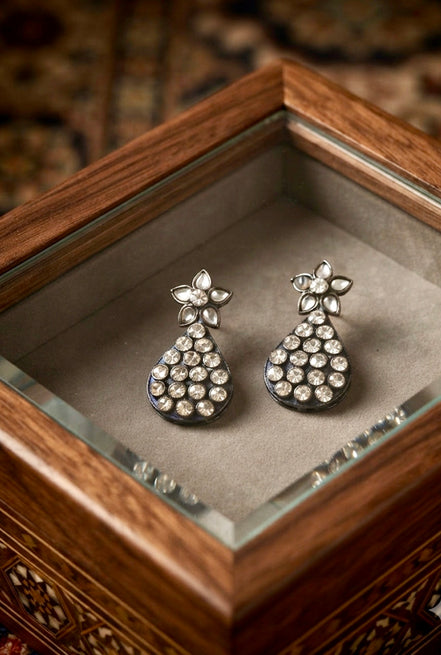 Oxidized Silver Flower Stud