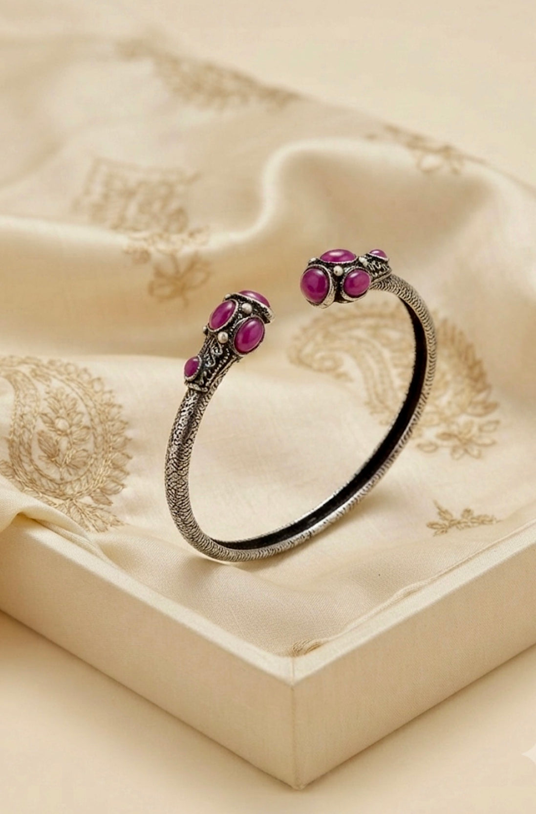 Oxidized Silver Pink Ruby Cuff