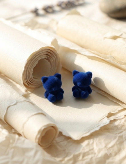 Royal Blue Velvet Bear Earrings