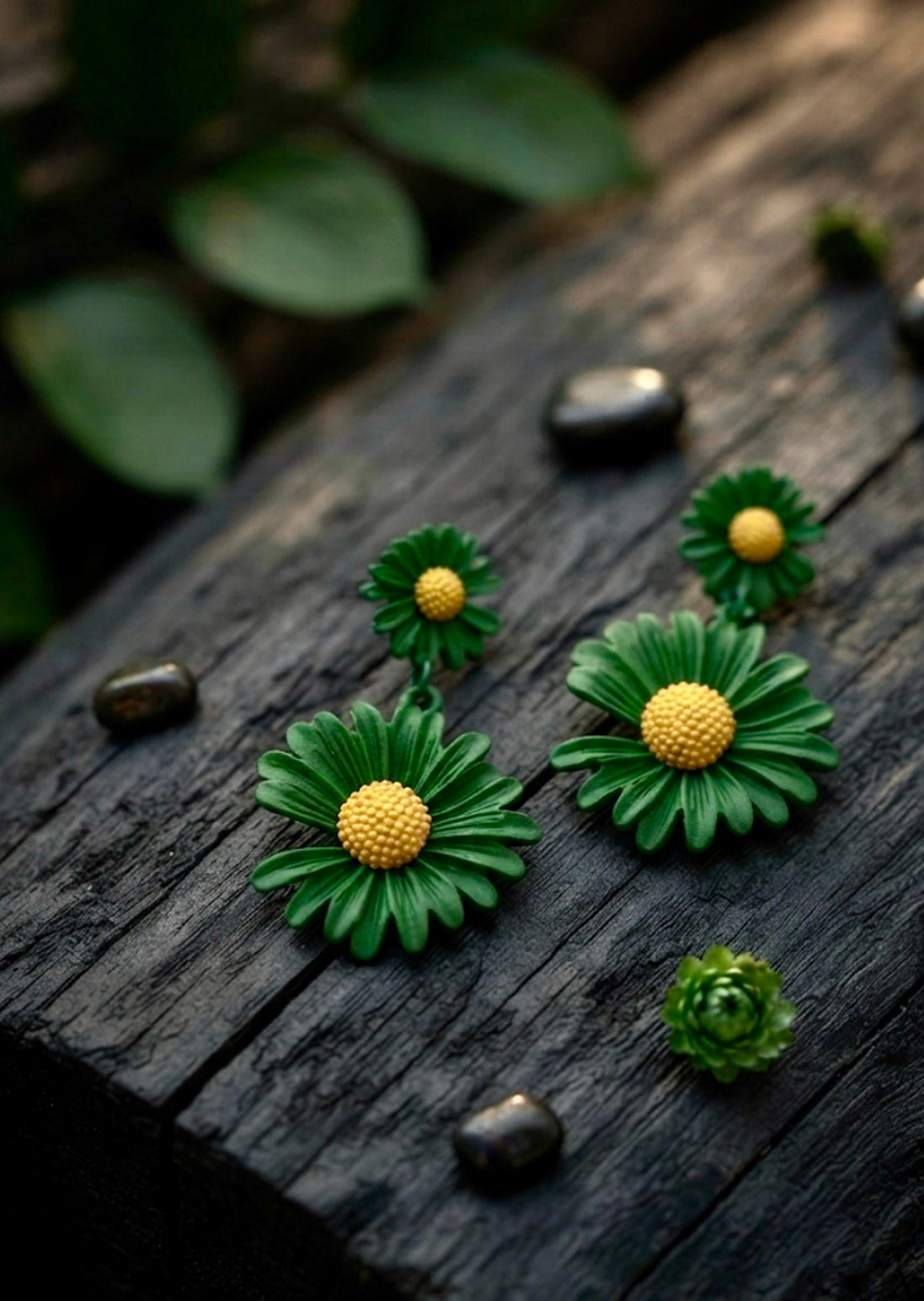 Green Petal Floral Drop Earrings