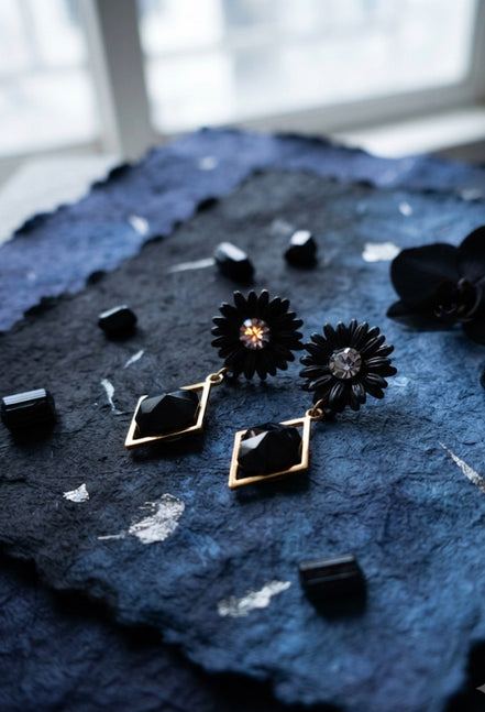 Korean Black Floral Earring