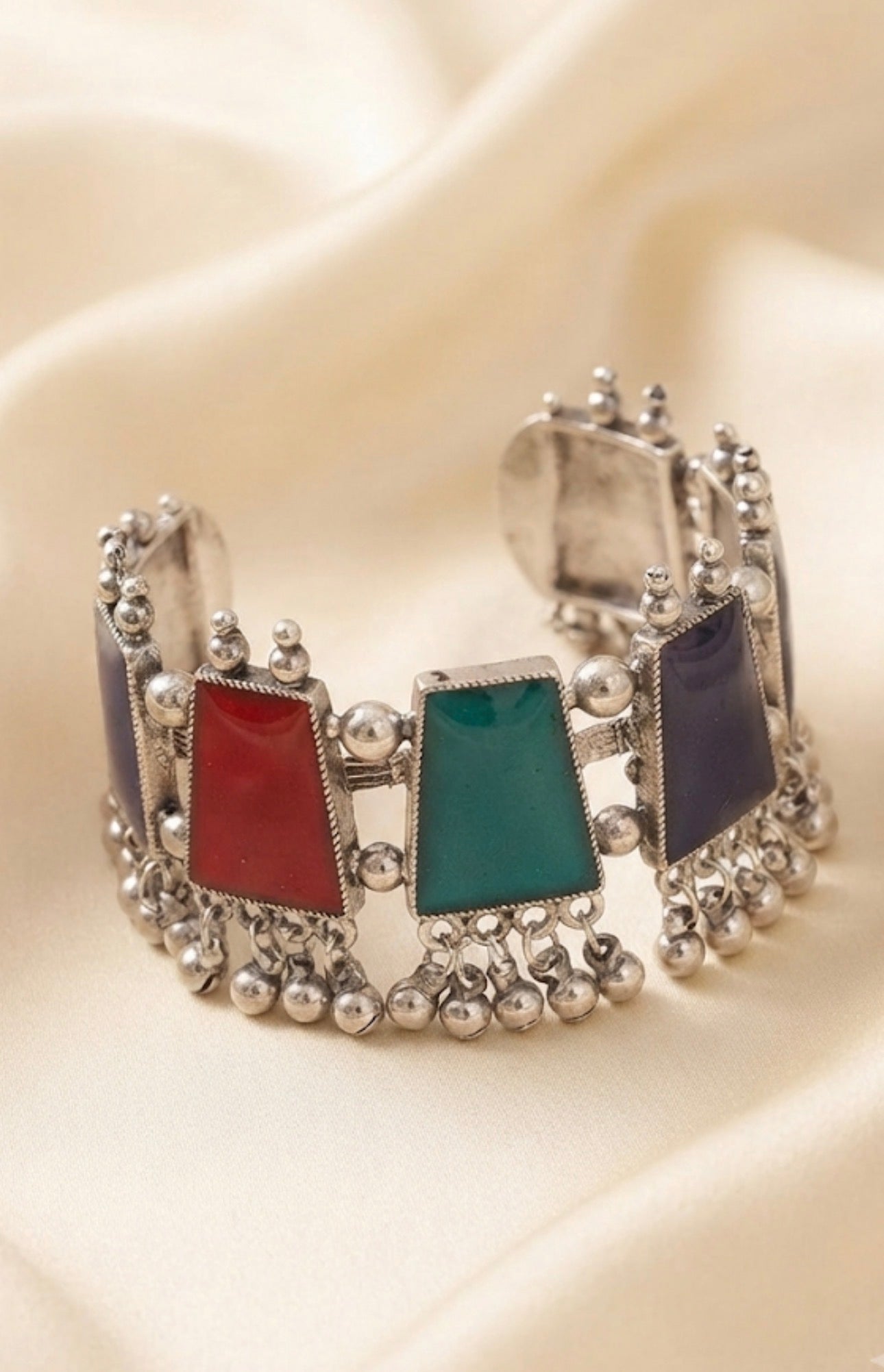 Oxidized Silver Multi-color Enamel Cuff Bracelet