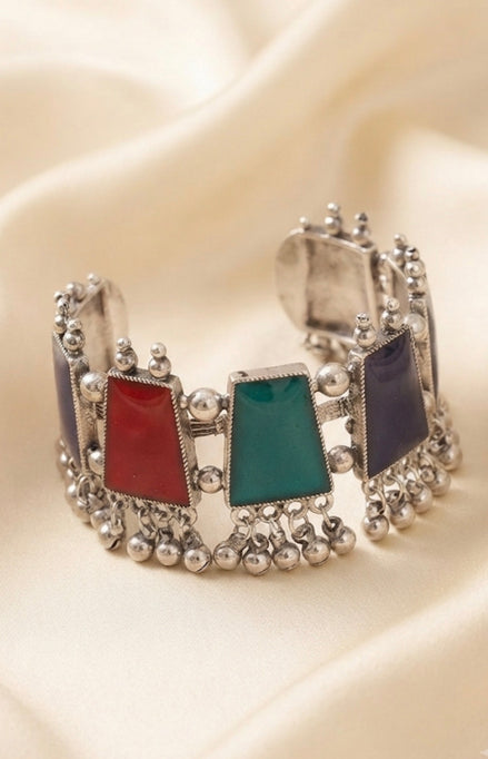Oxidized Silver Multi-color Enamel Cuff Bracelet