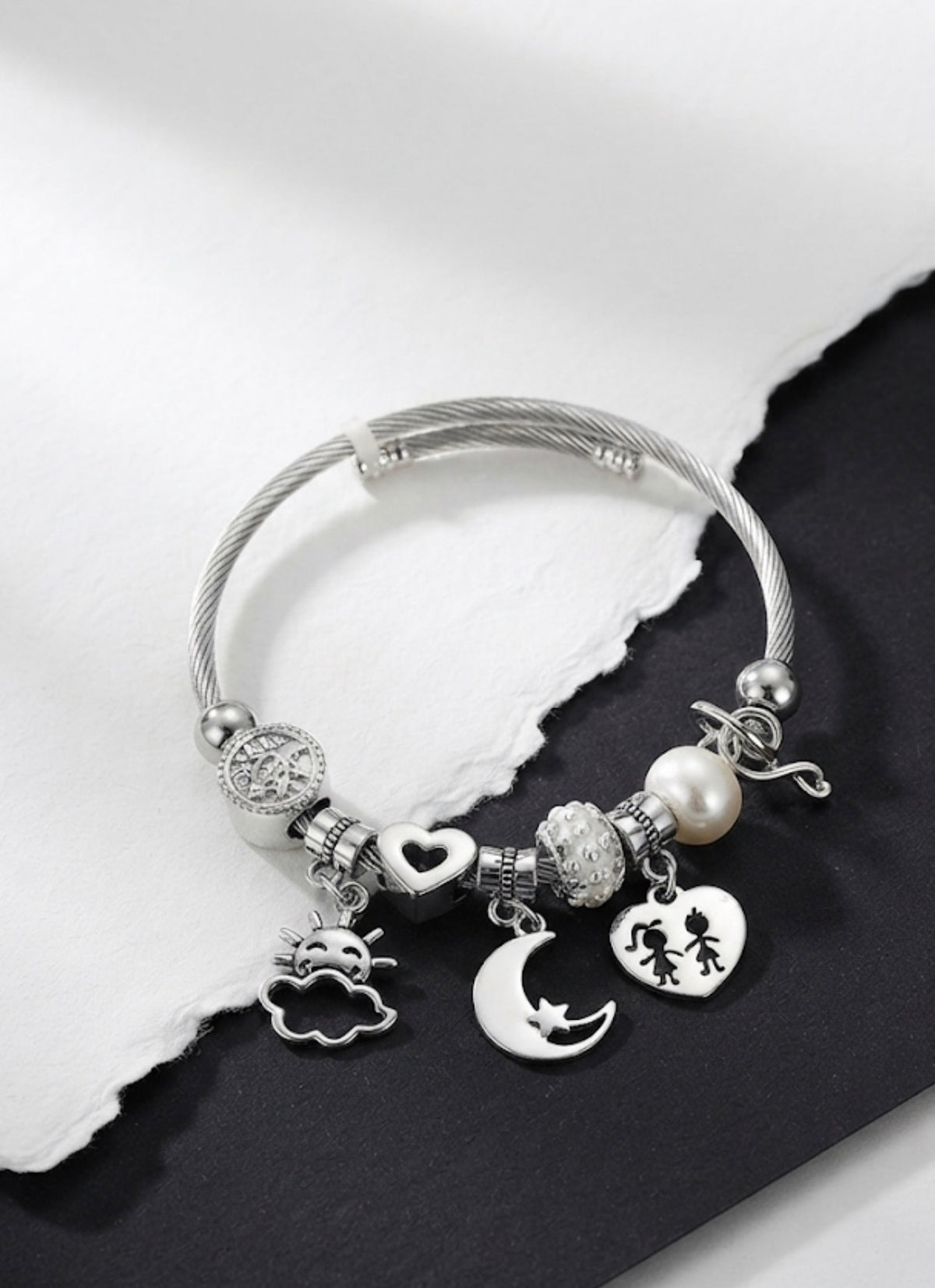 Silver-toned Twisted Charm Bracelet
