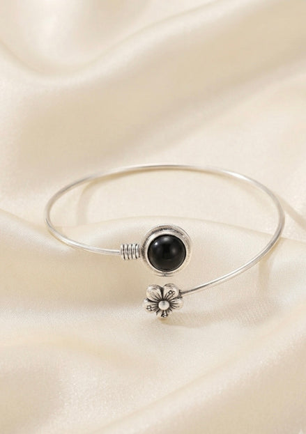 Silver-toned black stone bracelet