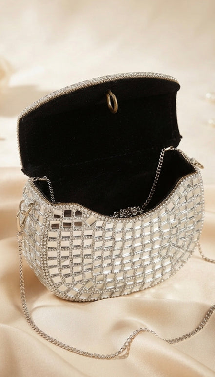 Half-Moon Mirror Mosaic Clutch