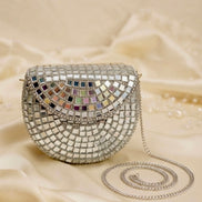 Half-Moon Mirror Mosaic Clutch