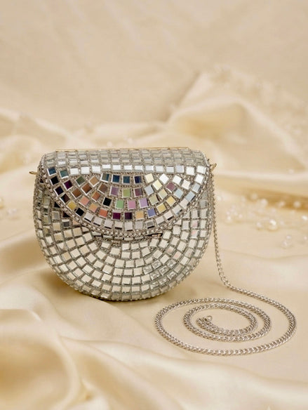 Half-Moon Mirror Mosaic Clutch