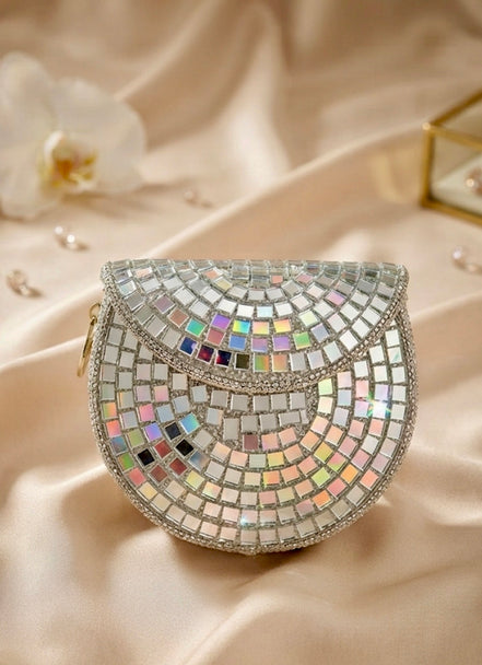 Half-Moon Mirror Mosaic Clutch