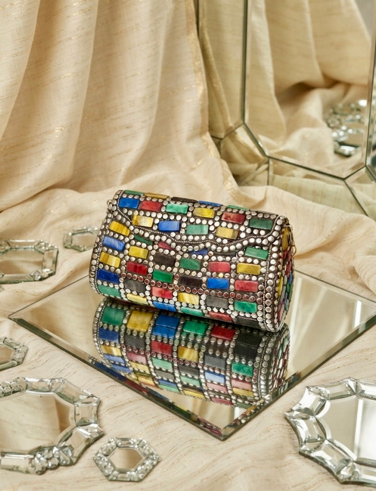 Multicolor Mosaic Stone Clutch