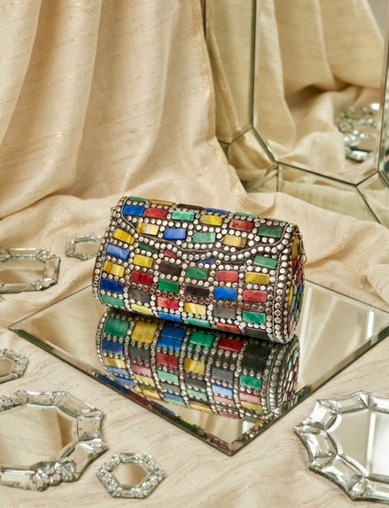Multicolor Mosaic Stone Clutch