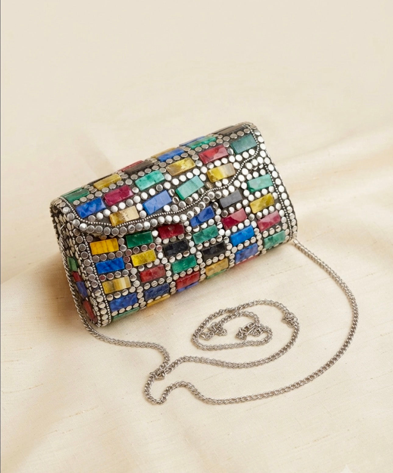Multicolor Mosaic Stone Clutch