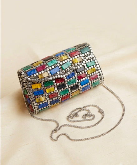 Multicolor Mosaic Stone Clutch