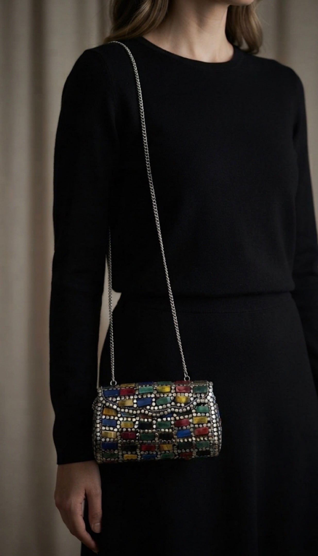 Multicolor Mosaic Stone Clutch