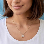 White Square Locket With Golden Chain