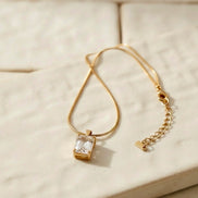 White Square Locket With Golden Chain