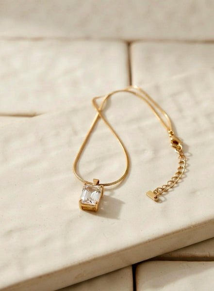 White Square Locket With Golden Chain