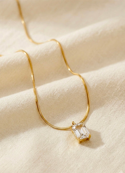 White Square Locket With Golden Chain
