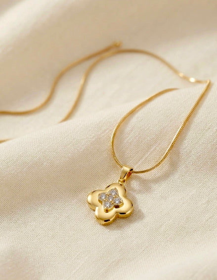 Flower Shaped AD Studded Pendant With Chain