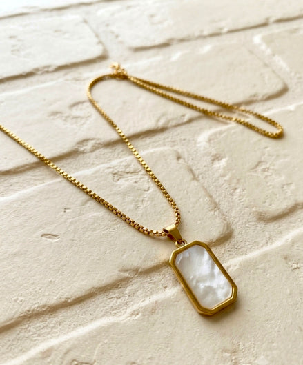 Mother-of-Pearl Rectangular Tag Pendant Chain