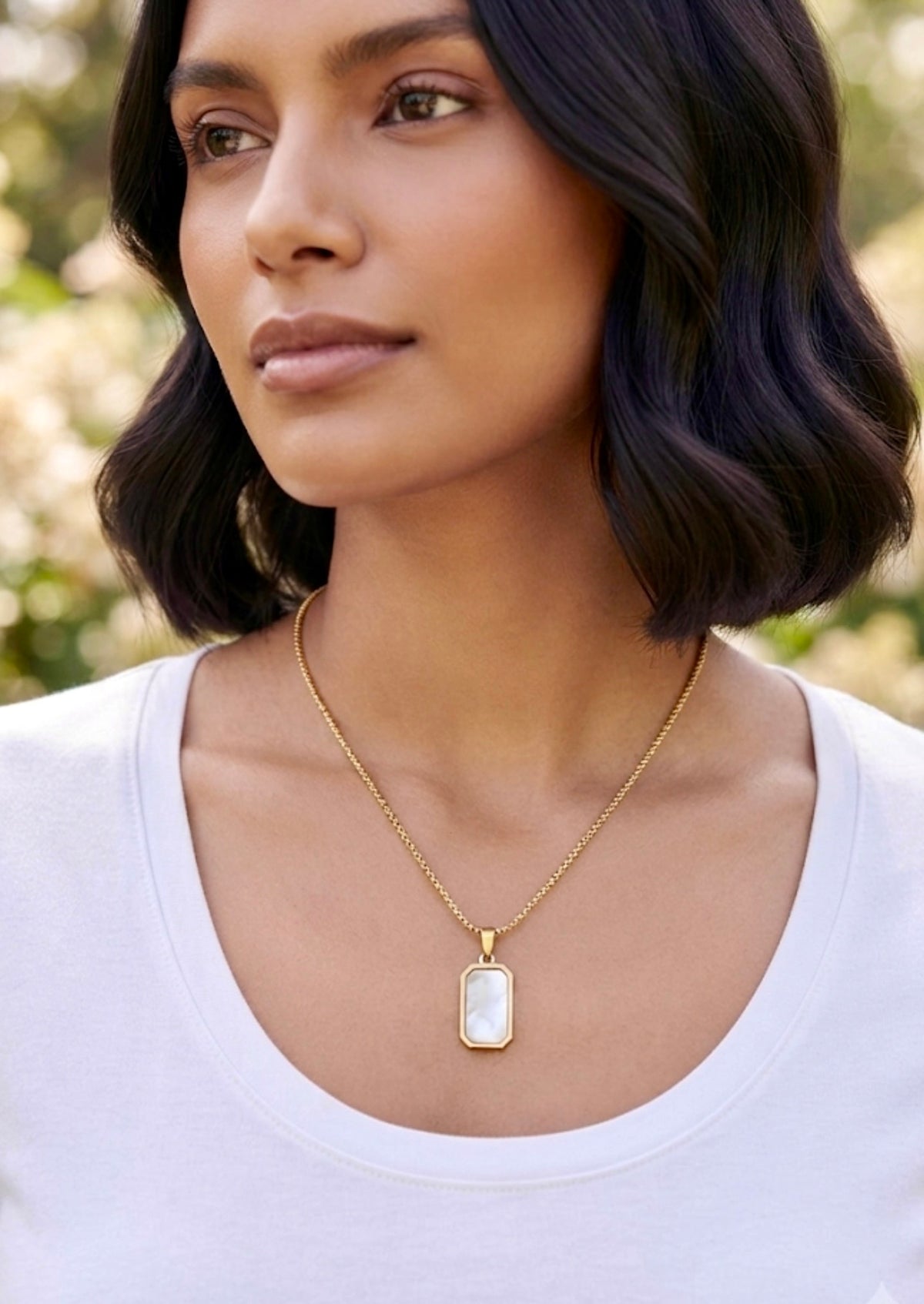 Mother-of-Pearl Rectangular Tag Pendant Chain