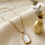 Mother-of-Pearl Rectangular Tag Pendant Chain
