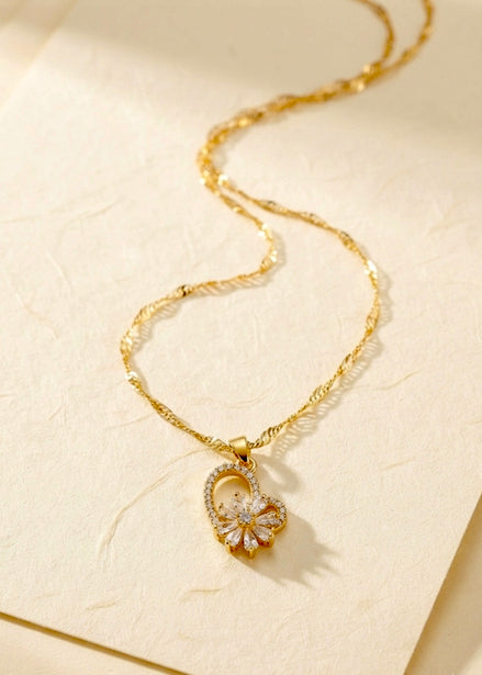 Anti-tarnish Crystal Flower Pendent Chain