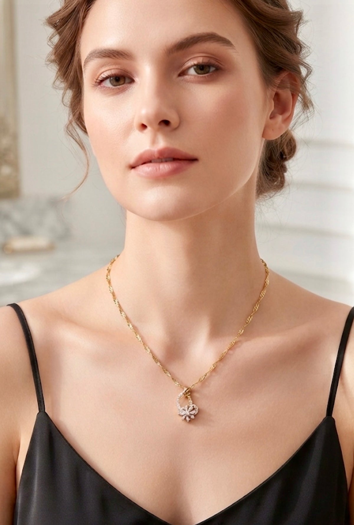 Anti-tarnish Crystal Flower Pendent Chain