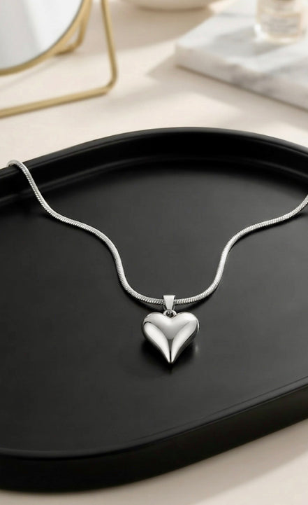 Silver Puffy Heart Neckchain